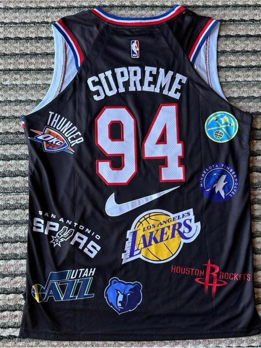 NWT Supreme Black Red Blue NBA Team Patch Jersey